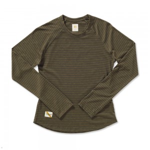 Tracksmith Horizon Long Sleeve Dark Olive/Olive Stripe USA | NGJ-028975