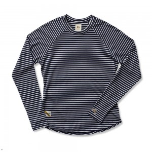 Tracksmith Horizon Long Sleeve Navy/Ivory Stripe USA | XHF-492178