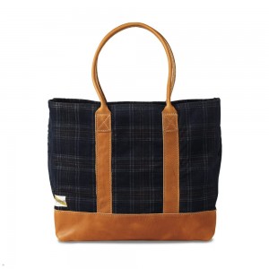 Tracksmith Tote Navy/Forest Plaid USA | REG-597614