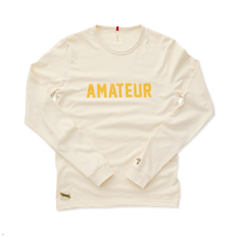 Tracksmith Grayboy Long Sleeve Amateur Ivory/Yellow USA | WBE-231740