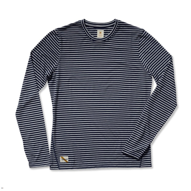 Tracksmith Horizon Long Sleeve Navy/Ivory Stripe USA | GJI-831507