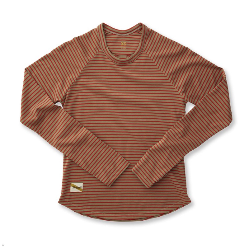 Tracksmith Horizon Long Sleeve Taupe/Scarlet Stripe USA | SNO-367410